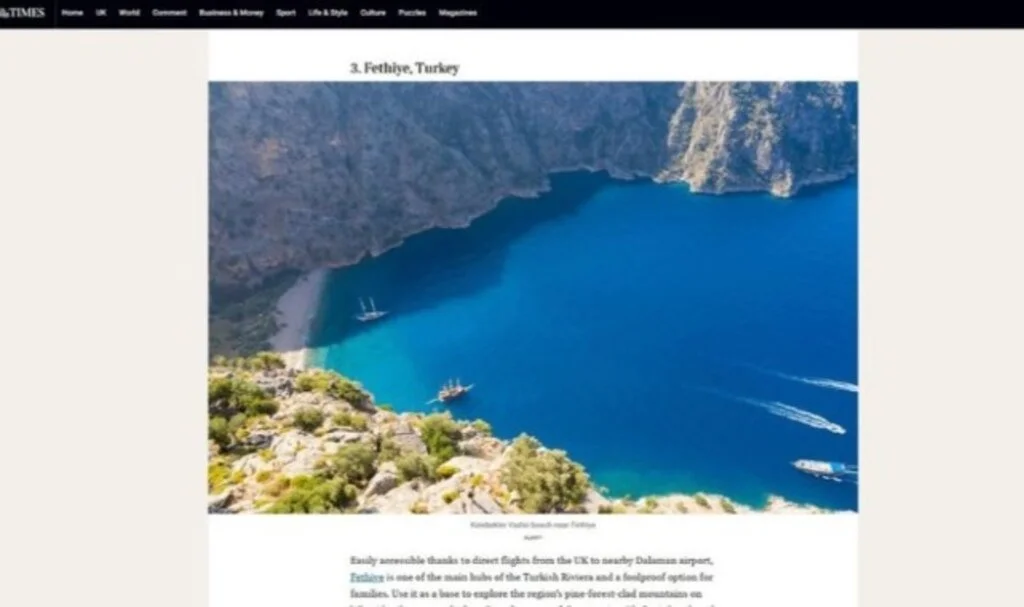 Fethiye, dünyanın en iyi 3.’cü tatil destinasyonu