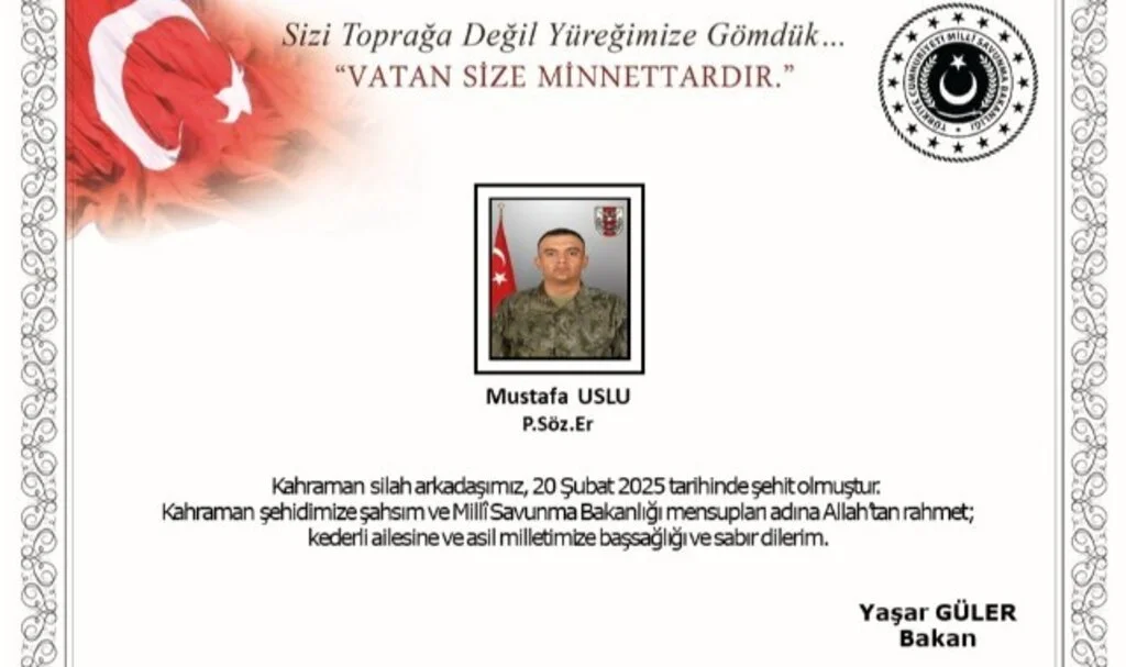 Pençe-Kilit operasyon bölgesinde 1 askerimiz şehit oldu