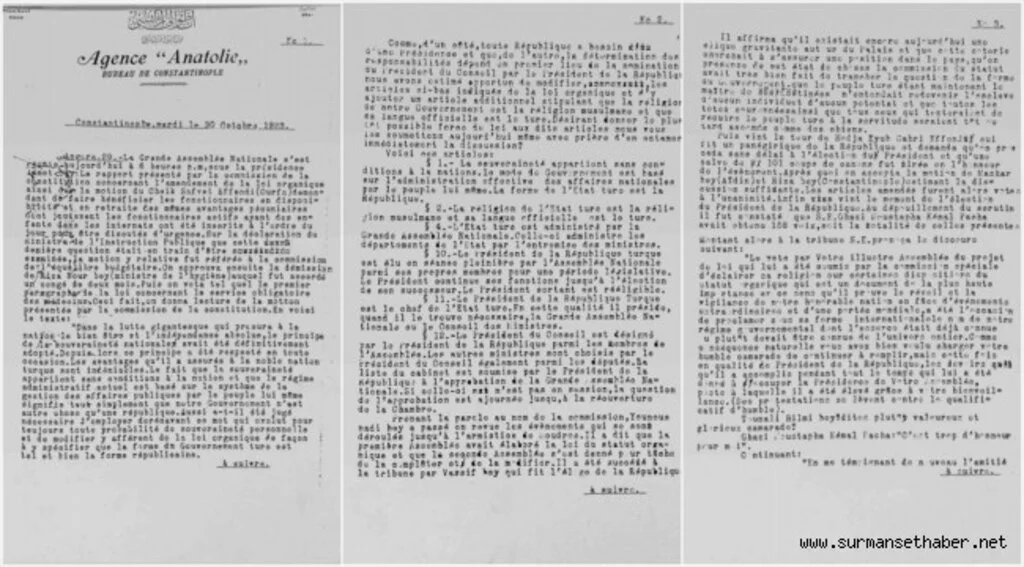 Anadolu Ajansı, Cumhuriyet'in ilanını dünyaya 30 Ekim 1923 tarihli Fransızca bültenle duyurdu
