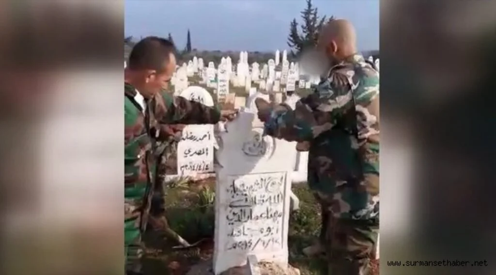 Katil Esed'in rejim ordusu mezarlıkları yıkıyor